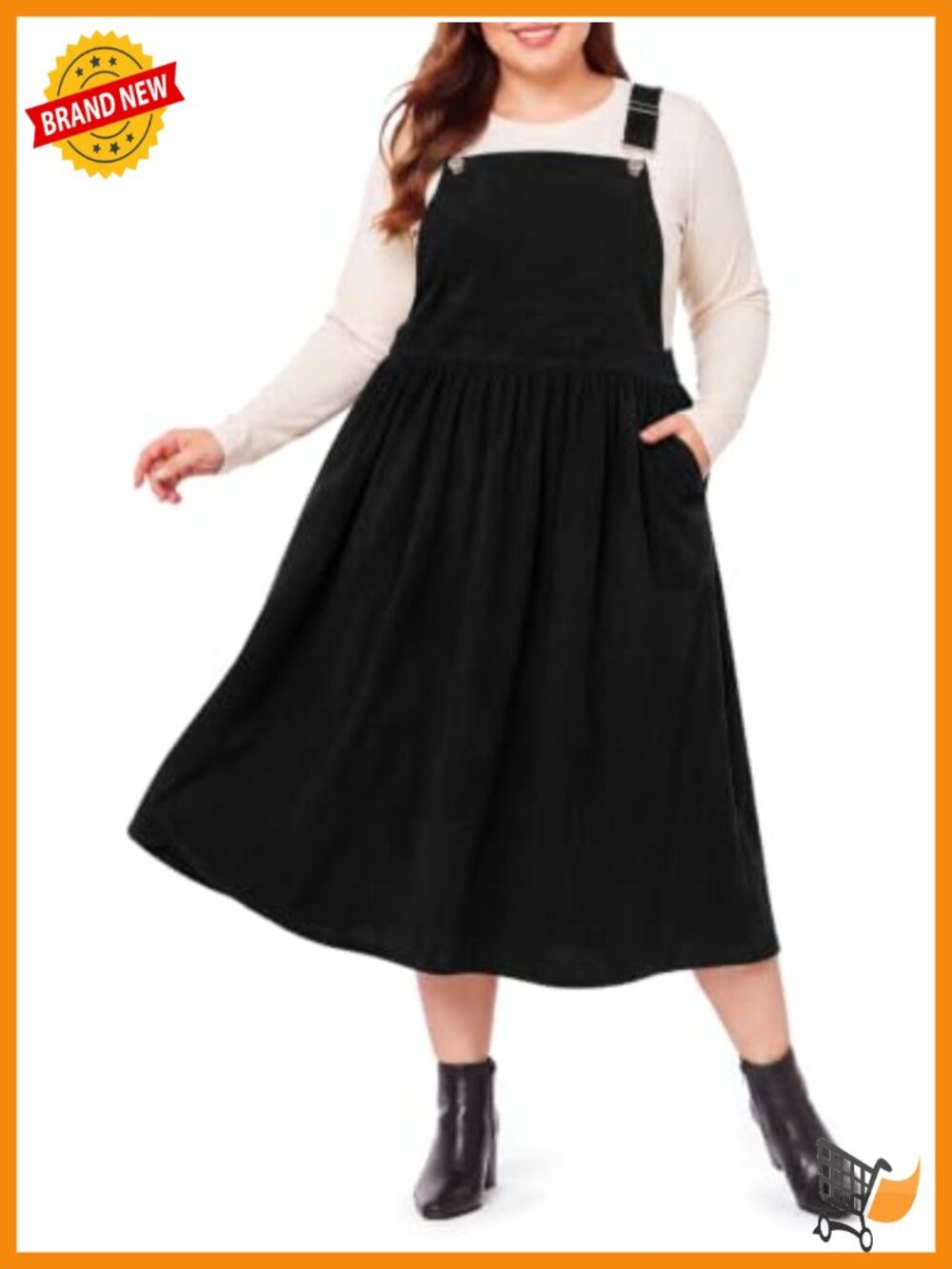 Plus Size Corduroy Overall Dress Adjustable Straps A-Line Pinafore
